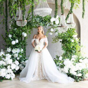 Mermaid Wedding Dress with Detachable Tulle Ballgown Skirt & Off-Shoulder Straps